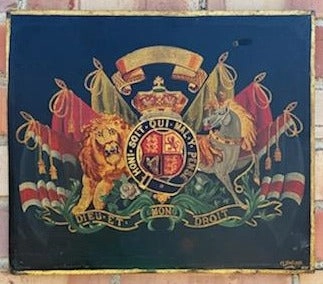 SMALL COAT OF ARMS OIL PAINTING ON BOARD classic mural painting