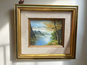 SMALL FALL LANDSCAPE OIL PAINTING WITH MOUNTAINS classic mural painting