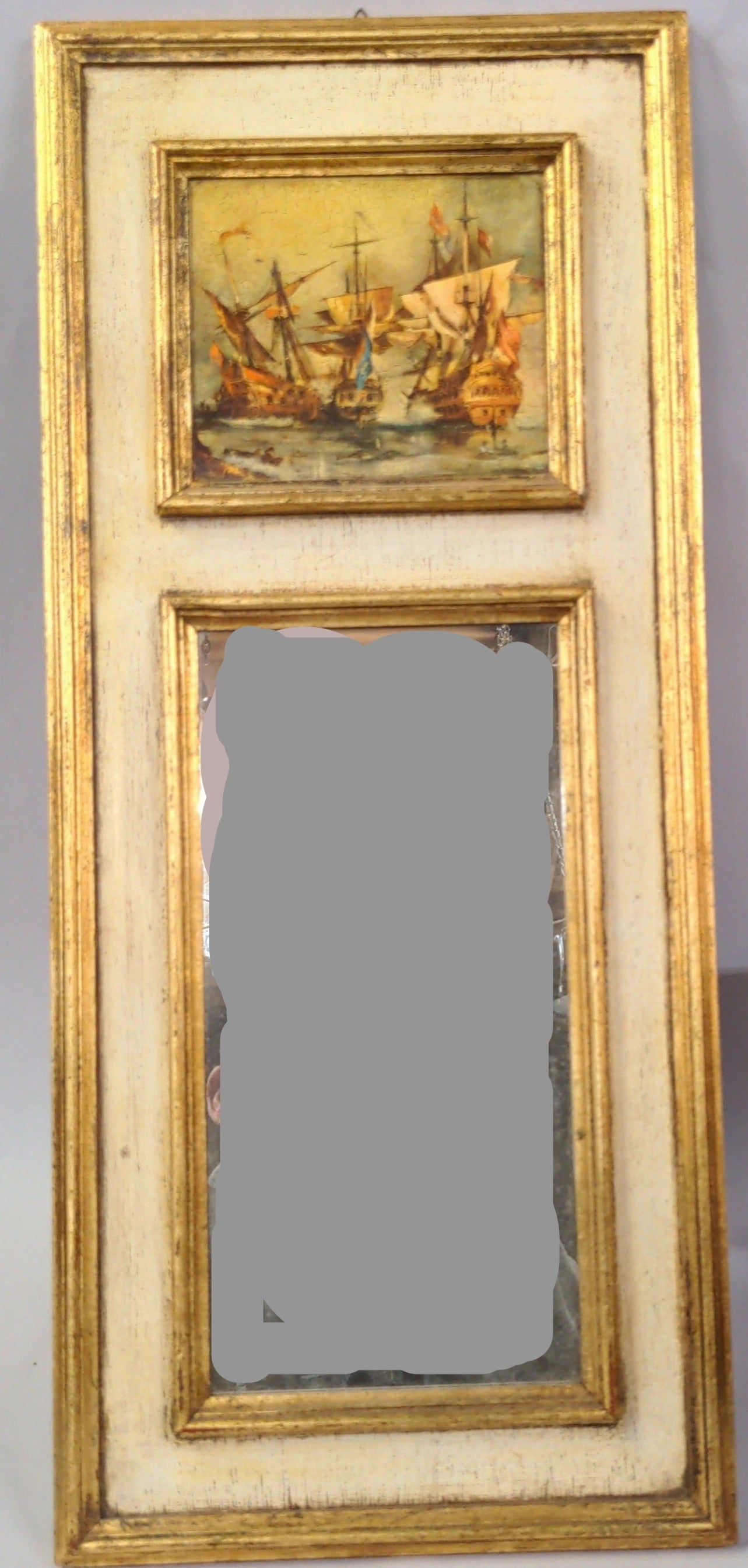 SMALL FLORENTINE GILT MIRROR WITH HARBOR PAINTING classic mural painting