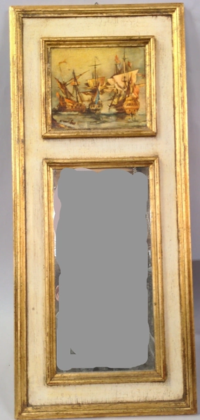 SMALL FLORENTINE GILT MIRROR WITH HARBOR PAINTING classic mural painting