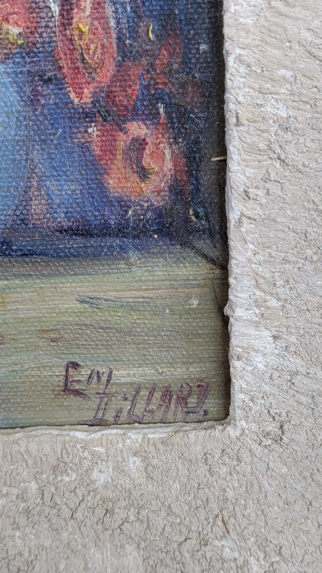 SMALL FRAME STILL LIFE OIL PAINTING OF FLOWERS IN VASE BY E. M. DILLARD