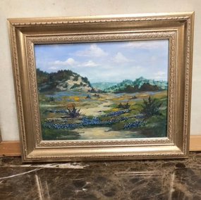 SMALL FRAMED BLUEBONNET OIL PAINTING classic mural painting