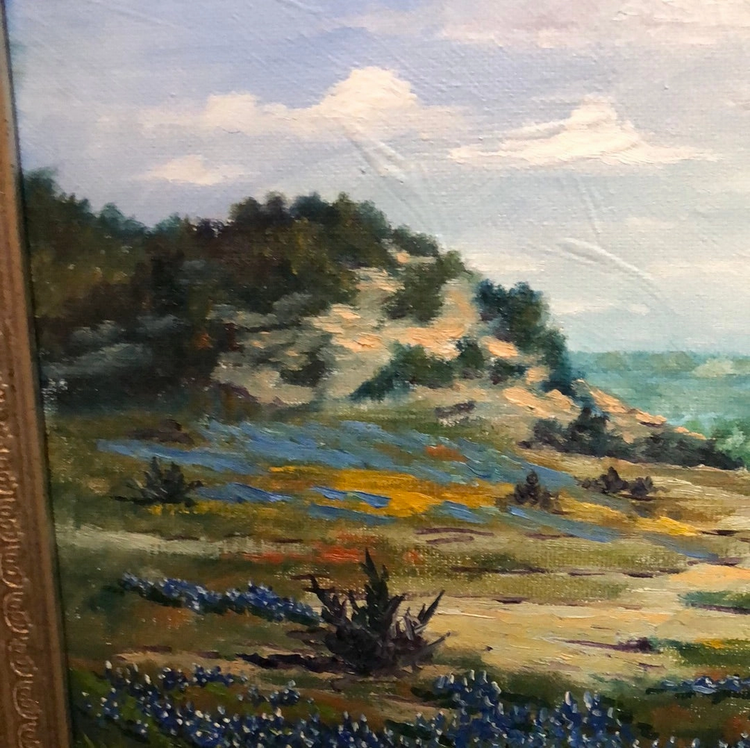 SMALL FRAMED BLUEBONNET OIL PAINTING