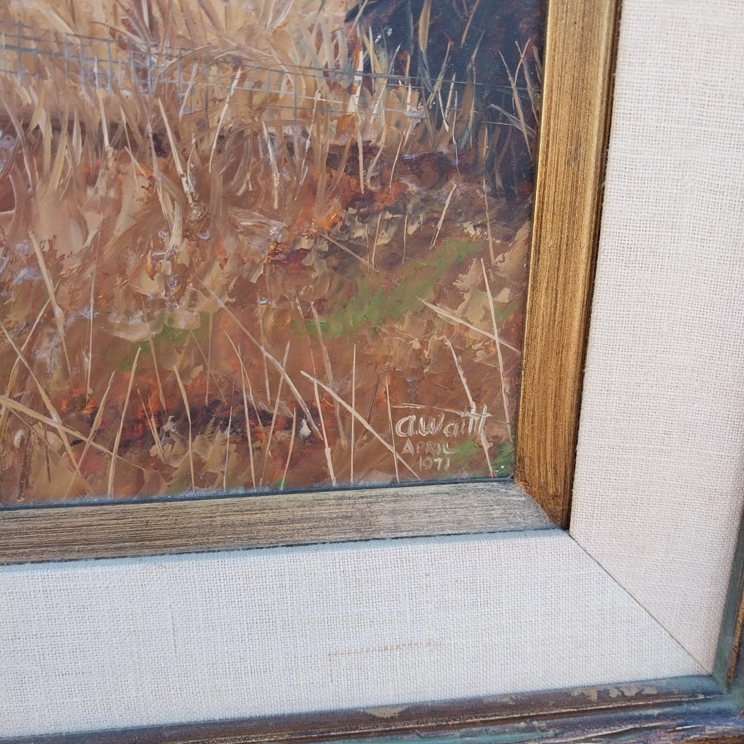 SMALL FRAMED LANDSCAPE OIL PAINTING OF A TEXAS  FARM BY ALDEN HENRY WAITT