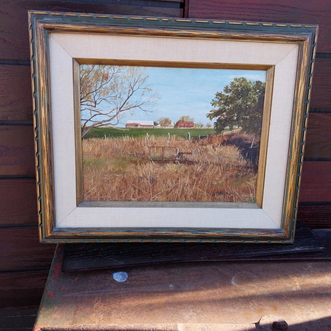 SMALL FRAMED LANDSCAPE OIL PAINTING OF A TEXAS  FARM BY ALDEN HENRY WAITT