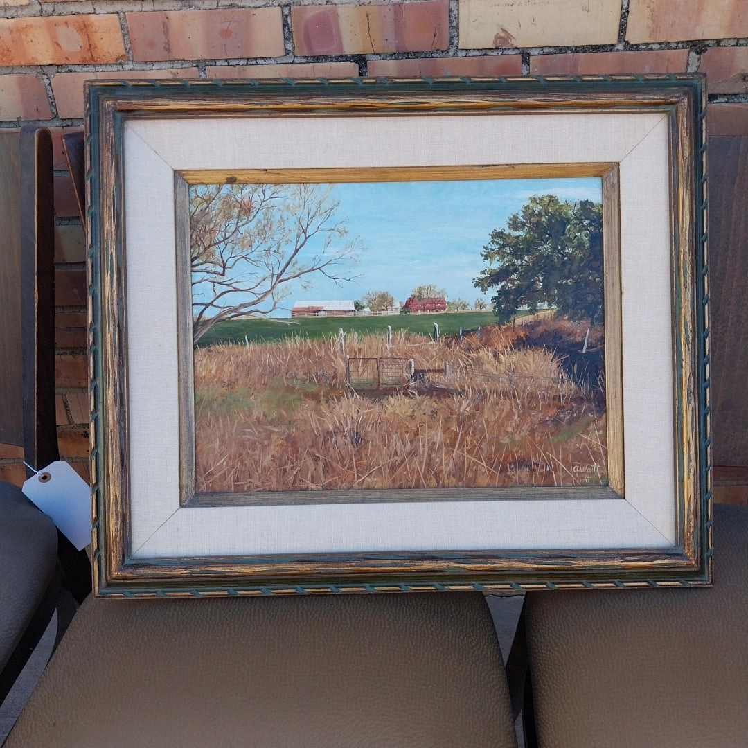 SMALL FRAMED LANDSCAPE OIL PAINTING OF A TEXAS  FARM BY ALDEN HENRY WAITT