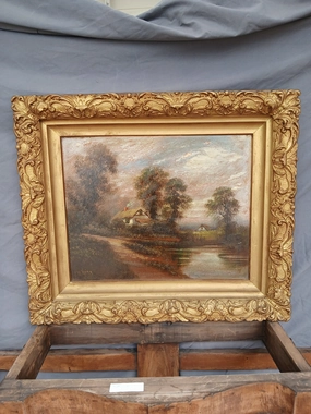 SMALL FRAMED LANDSCAPE OIL PAINTING WITH HOUSES classic mural painting