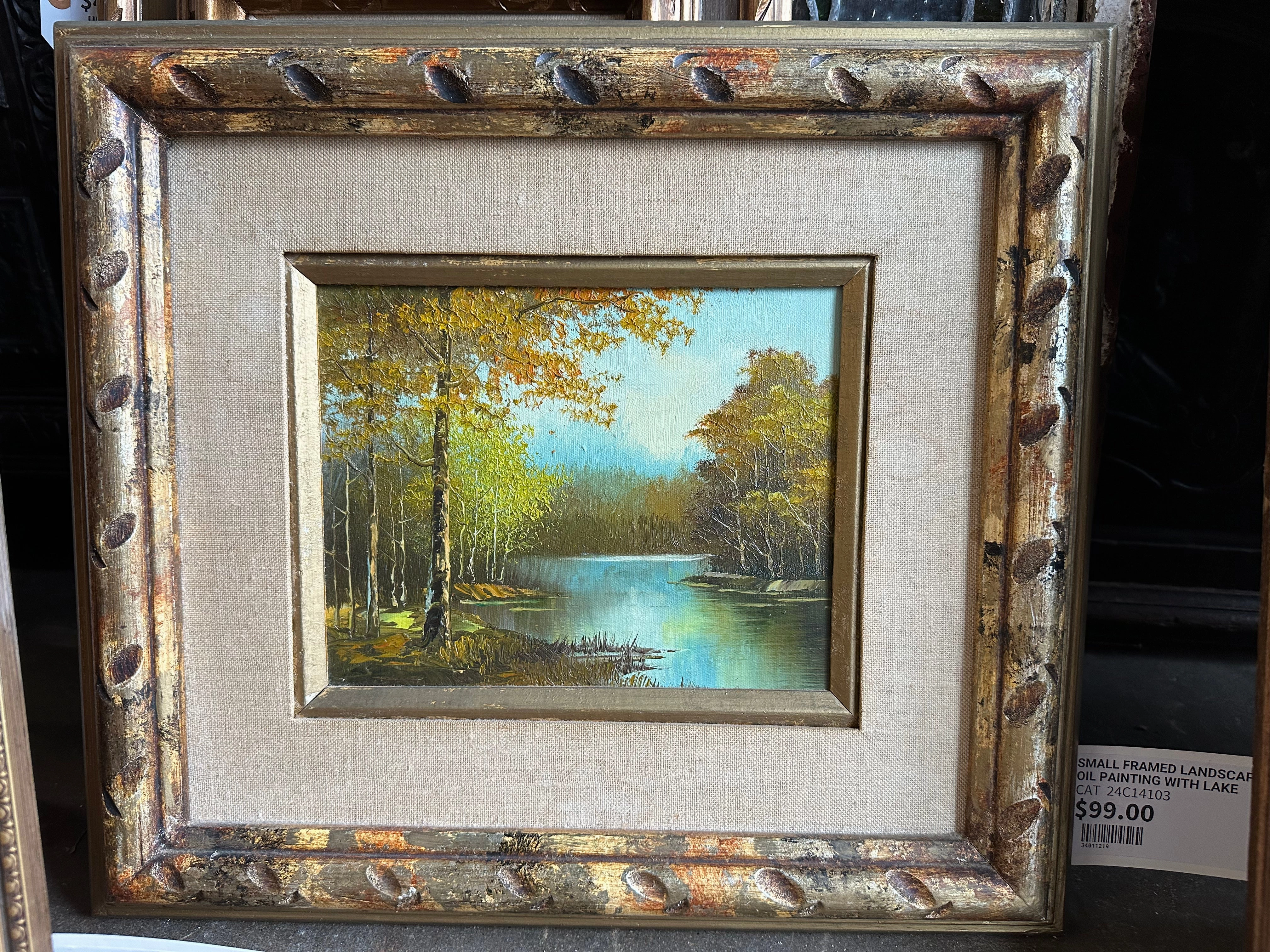 SMALL FRAMED LANDSCAPE OIL PAINTING WITH LAKE classic mural painting