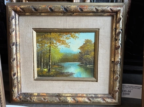 SMALL FRAMED LANDSCAPE OIL PAINTING WITH LAKE classic mural painting