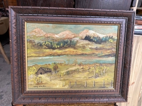 SMALL FRAMED OIL PAINTING OF A FARM classic mural painting