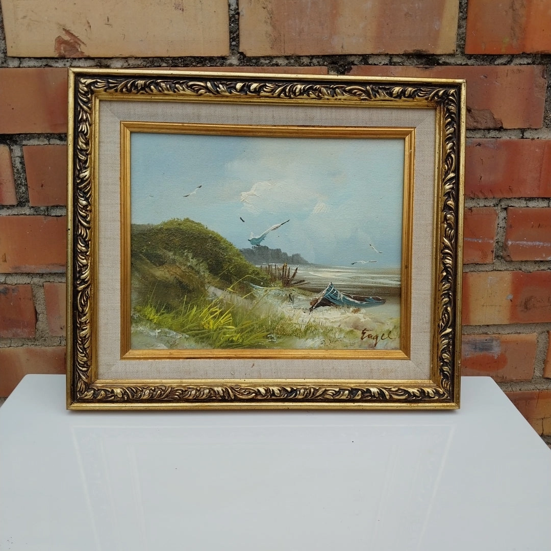 SMALL FRAMED SEASCAPE OIL PAINTING