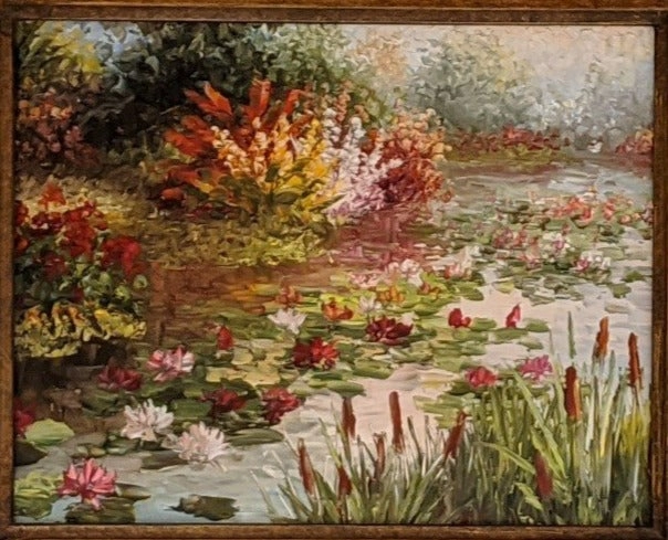 SMALL FRAMED STILL LIFE OIL PAINTING FLORAL MARSH-NOT OLD