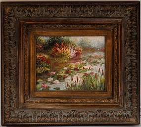 SMALL FRAMED STILL LIFE OIL PAINTING FLORAL MARSH-NOT OLD classic mural painting