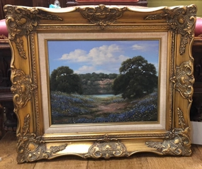SMALL FRAMED TEXAS BLUEBONNET OIL PAINTING BY MARGARET RUTH HARDEN classic mural painting