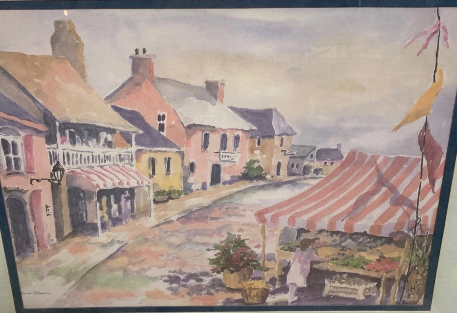 SMALL FRAMED WATERCOLOR OF MARKET