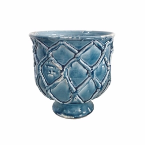 Small French Blue Vinci Criss Cross Planter home display ornament