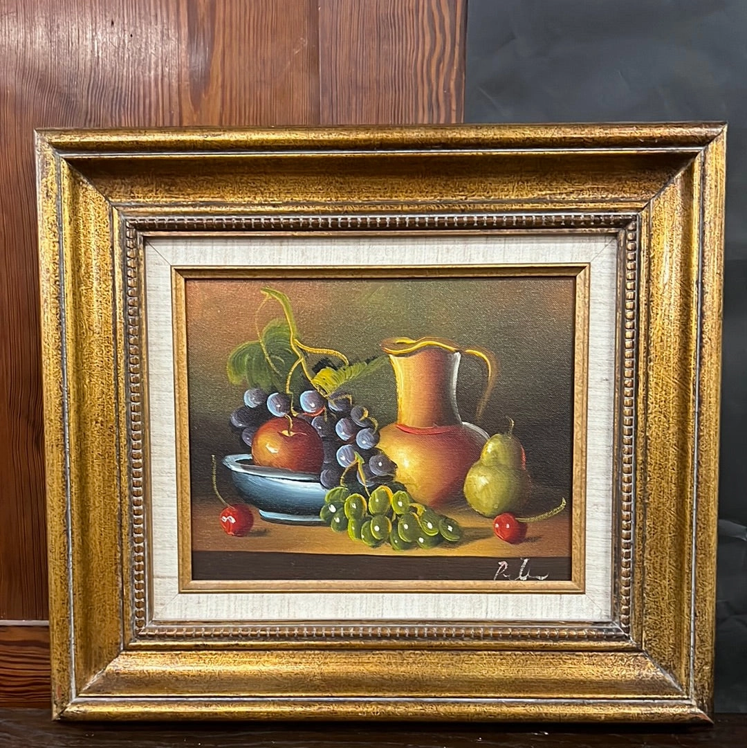 SMALL GOLD FRAMED FRUIT STILL LIFE PAINTING classic mural painting
