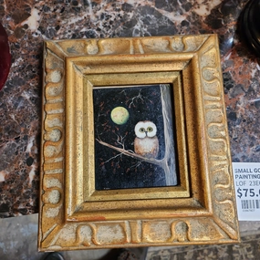 SMALL GOLD FRAMED OWL PAINTING classic mural painting