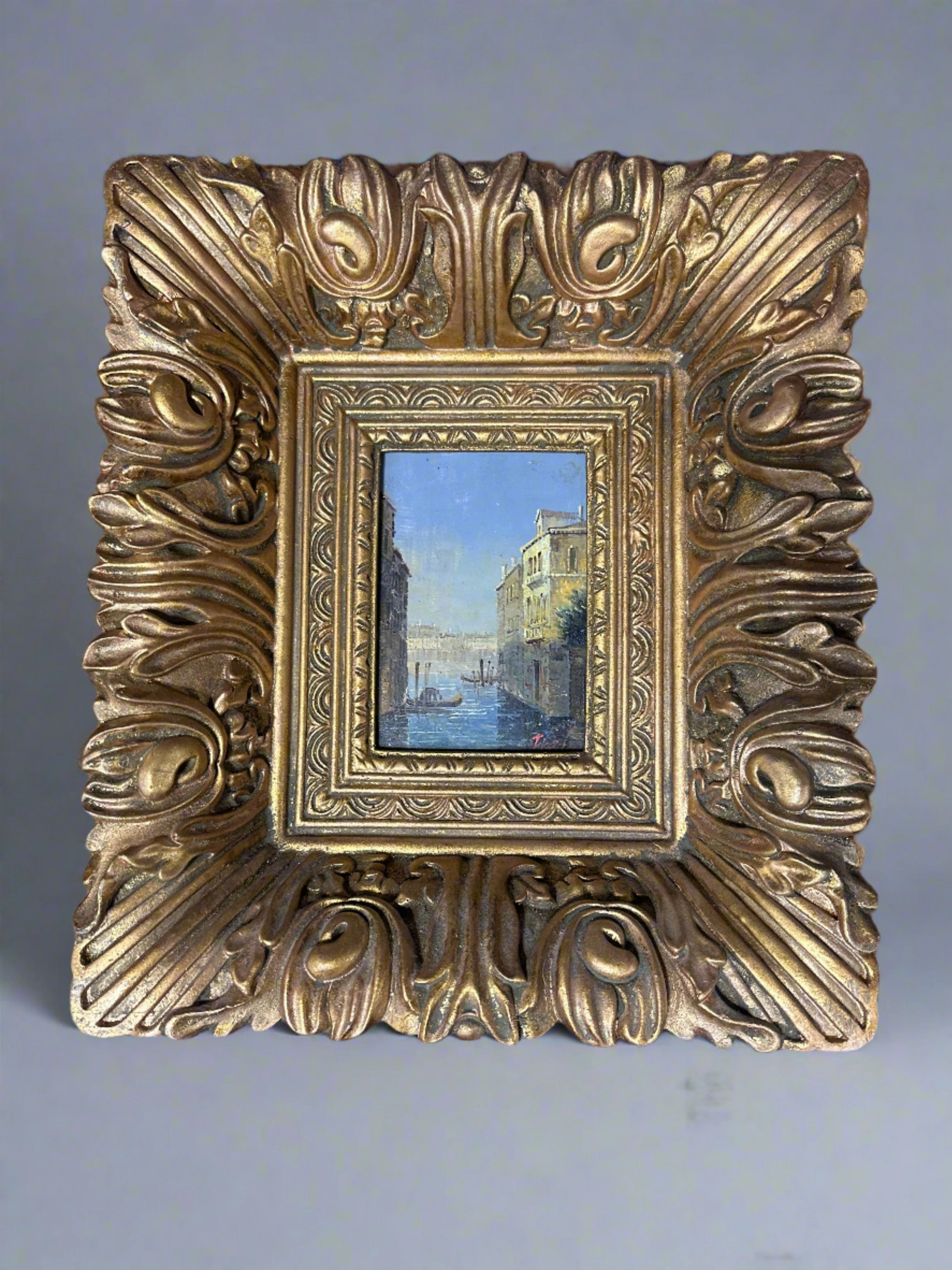 SMALL GOLD THICK FRAMED VENICE OIL PAINTING classic mural painting