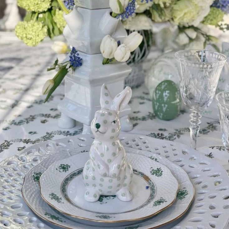 Small Green & White Floral Standing Bunny