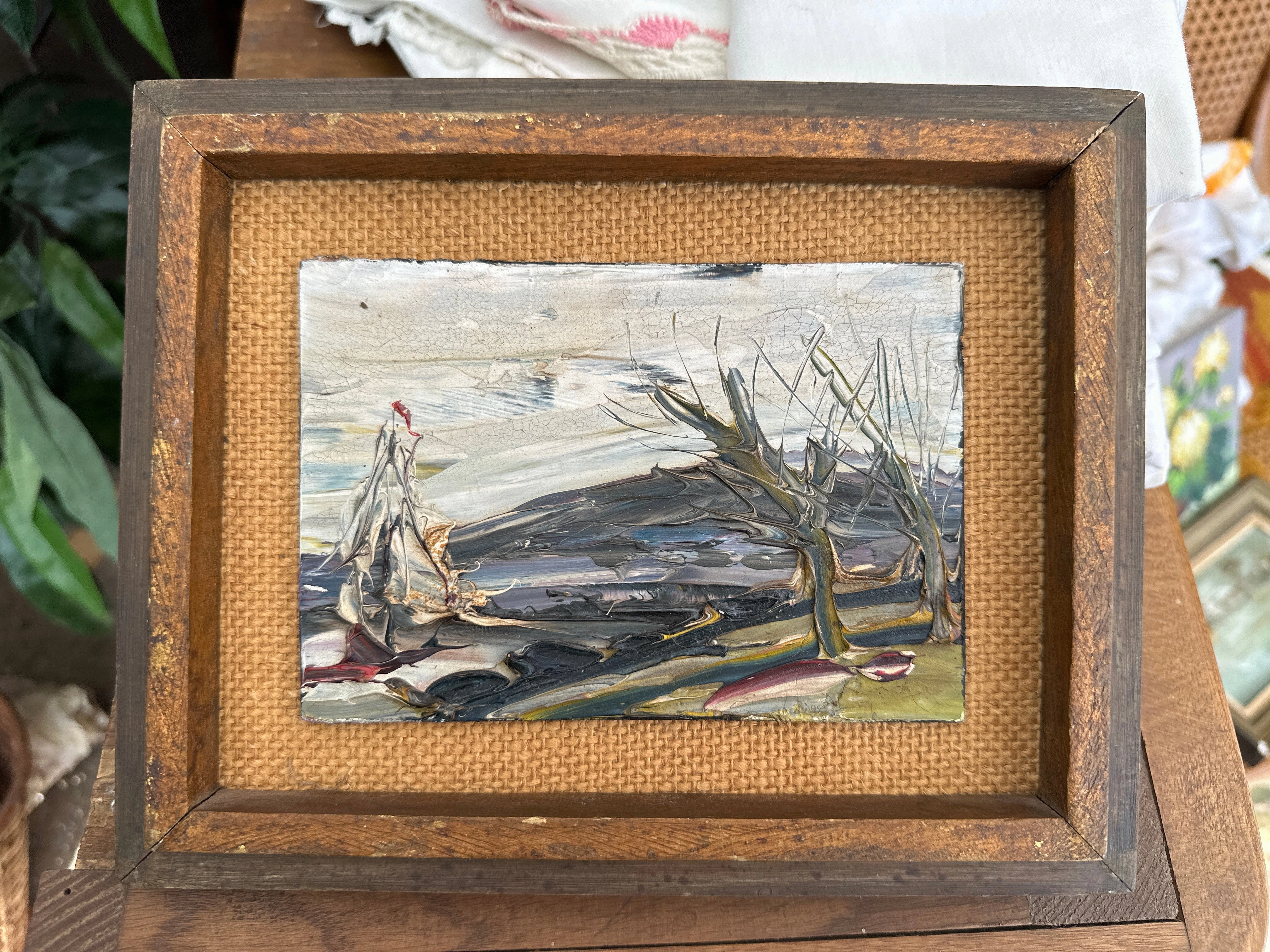 SMALL IMPRESSIONIST IMPASTO OIL PAINTING TITLED "MAZE NEAR EL PASO" SIGNED HOWARD RABBY classic mural painting