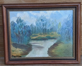 SMALL IMPRESSIONIST LANDSCAPE OIL PAINTING OF RIVER AND TREES classic mural painting