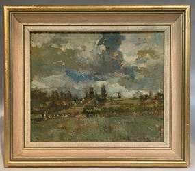 SMALL IMPRESSIONIST LANDSCAPE OIL PAINTING OF STORMY SKIES classic mural painting