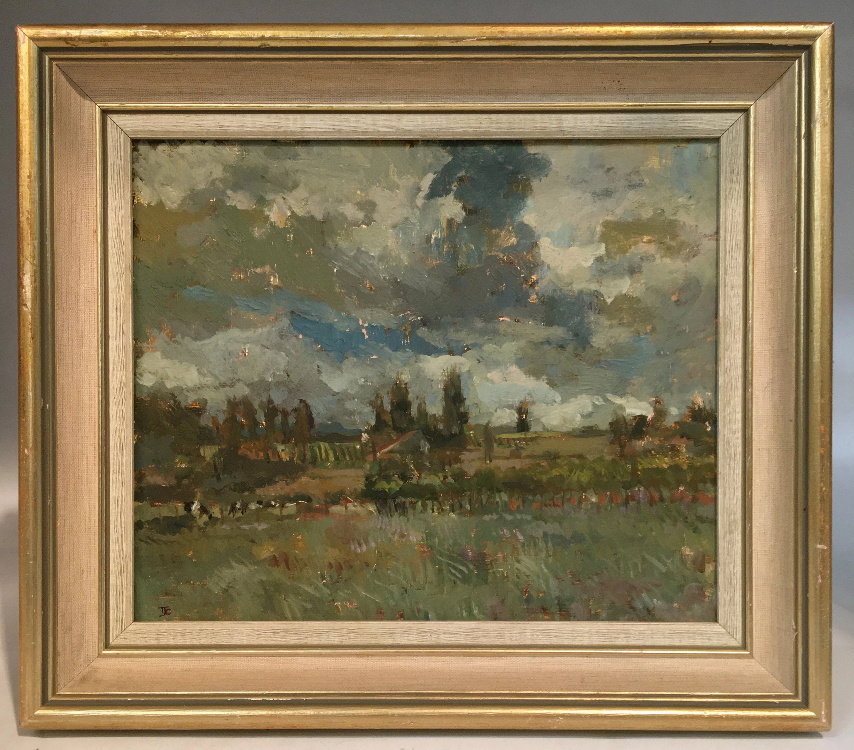 SMALL IMPRESSIONIST LANDSCAPE OIL PAINTING OF STORMY SKIES classic mural painting