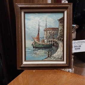 SMALL IMPRESSIONIST SEASCAPE OIL PAINTING WITH BOAT classic mural painting