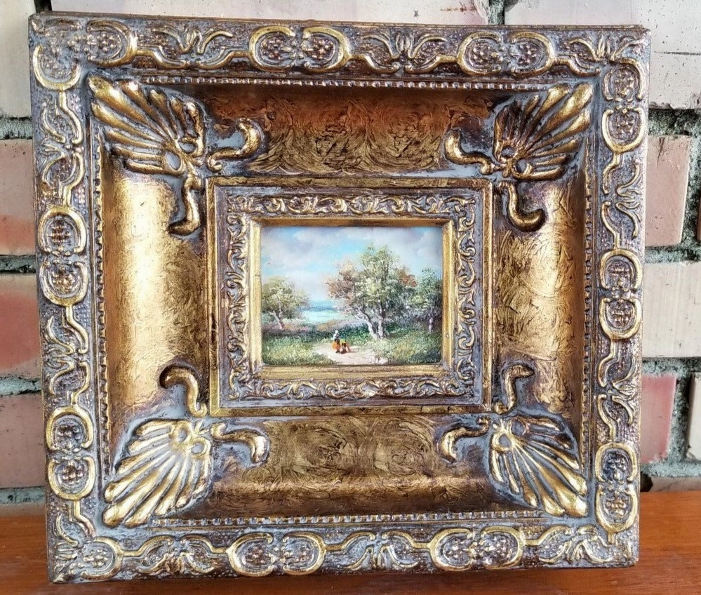 SMALL LANDSCAPE OIL PAINTING IN GOLD FRAME classic mural painting