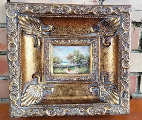 SMALL LANDSCAPE OIL PAINTING IN GOLD FRAME classic mural painting