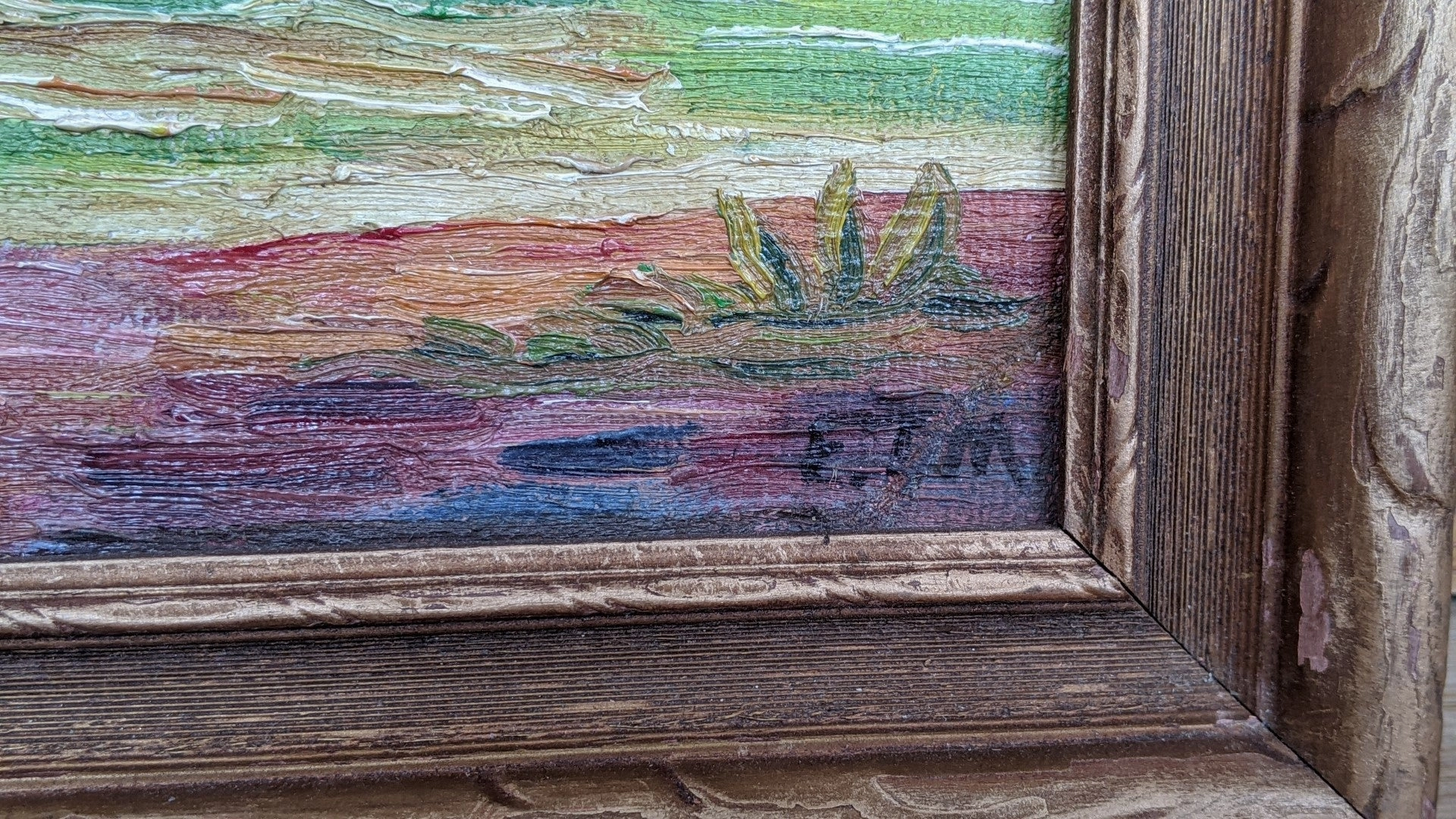 SMALL LANDSCAPE OIL PAINTING OF TREES AND MUDDY MEADOW