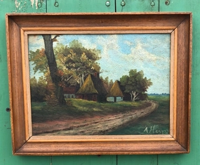 SMALL LANDSCAPE PAINTING WTH HOUSES classic mural painting