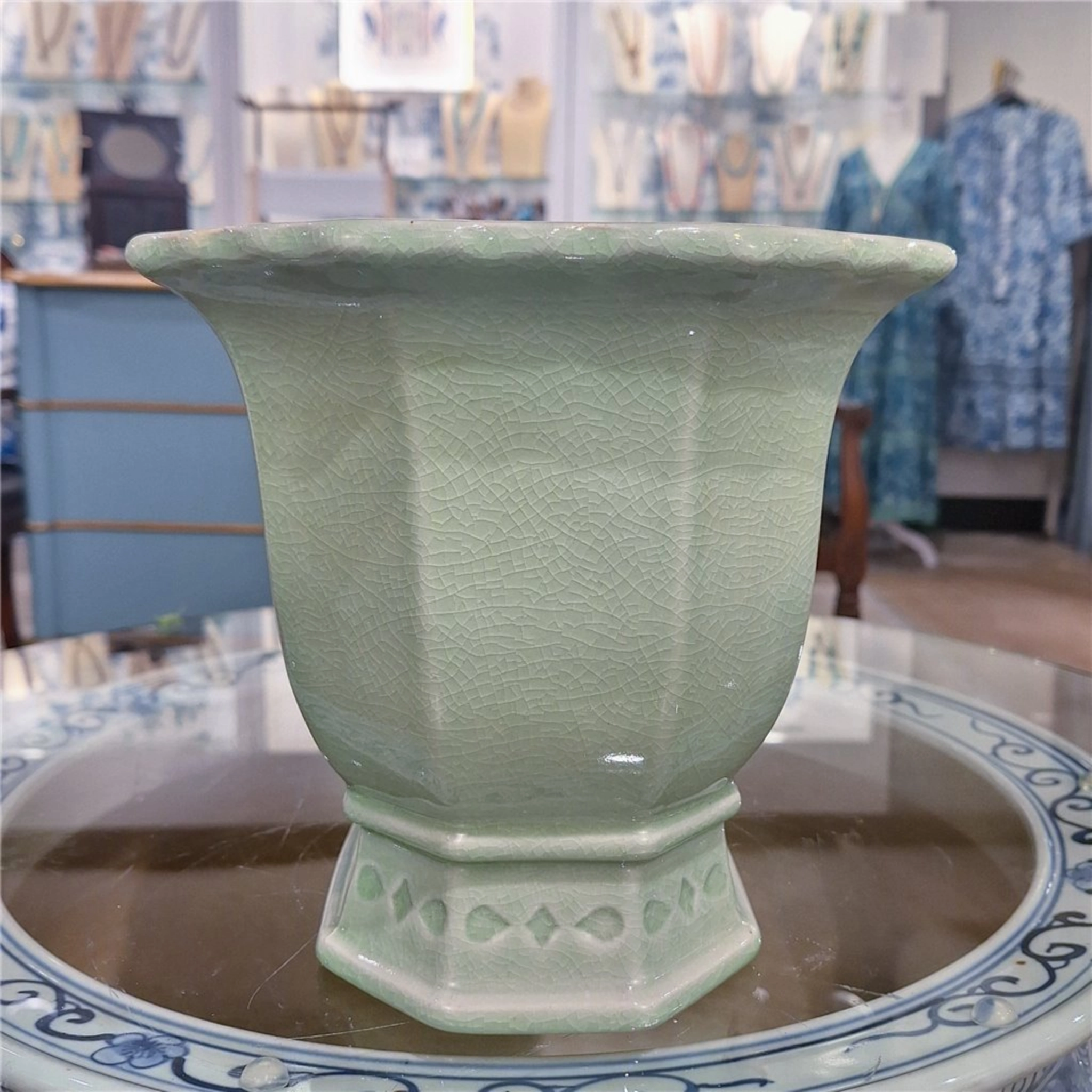 Small Light Green Porcelain Octagonal Footed Planter