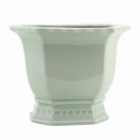 Small Light Green Porcelain Octagonal Footed Planter home display ornament