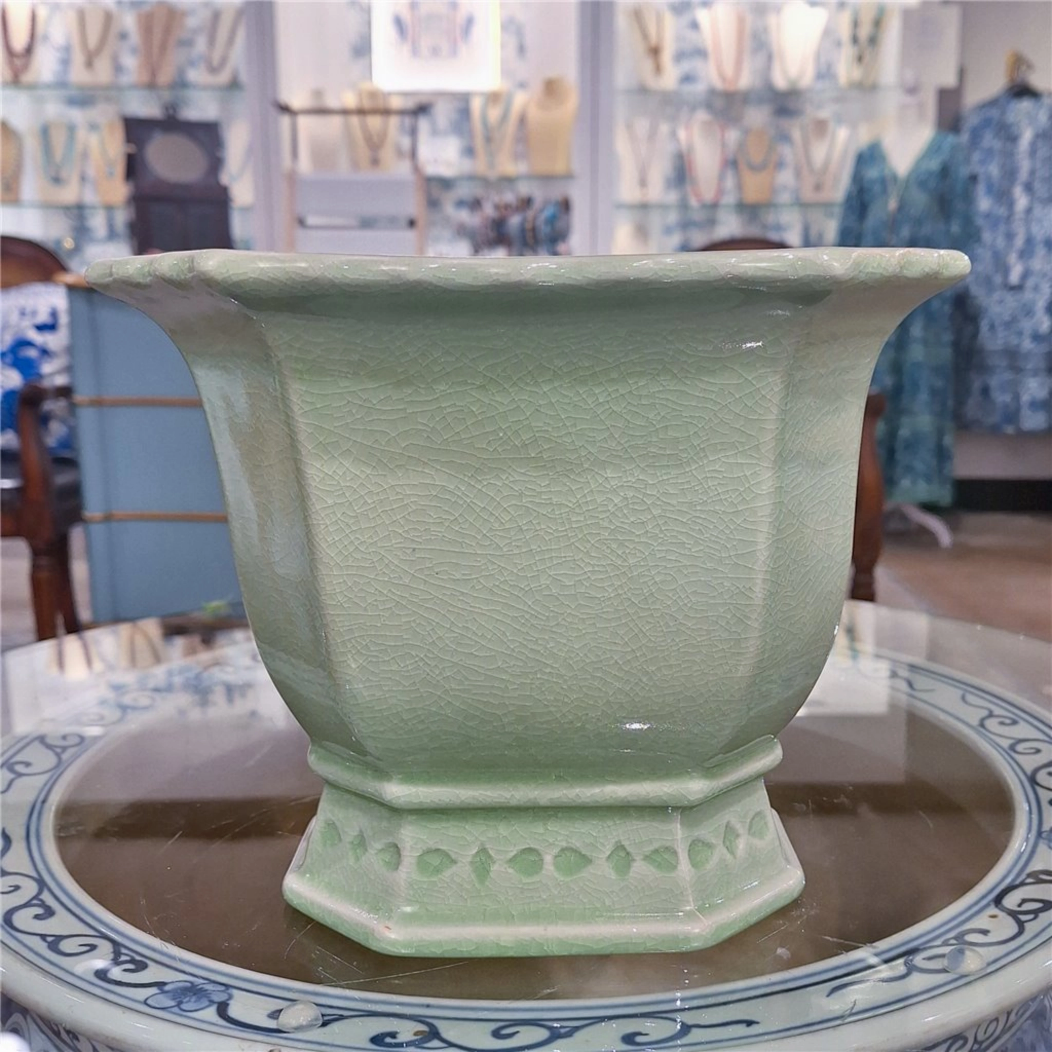 Small Light Green Porcelain Octagonal Footed Planter