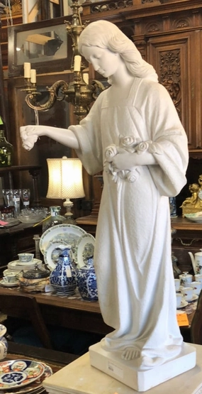 SMALL MARBLE CAST STATUE OF GIRL interior room decor