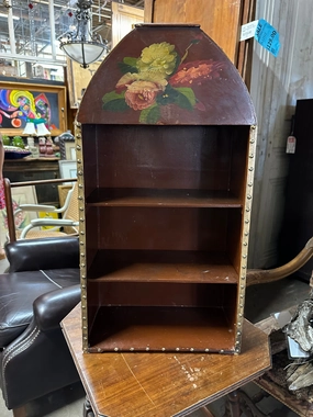 SMALL NOT OLD SHELF WITH FLORAL PAINTING AND BRASS classic mural painting