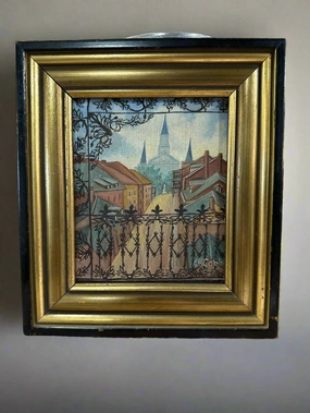 SMALL OIL PAINTING OF A FRENCH TOWN classic mural painting