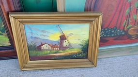 SMALL OIL PAINTING OF A HORSE AND WINDMILL classic mural painting