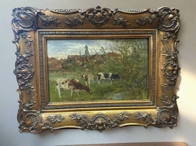 SMALL OIL  PAINTING OF COWS BY JAN C NEERVOORT classic mural painting