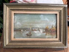 SMALL OIL PAINTING OF SAILBOATS classic mural painting
