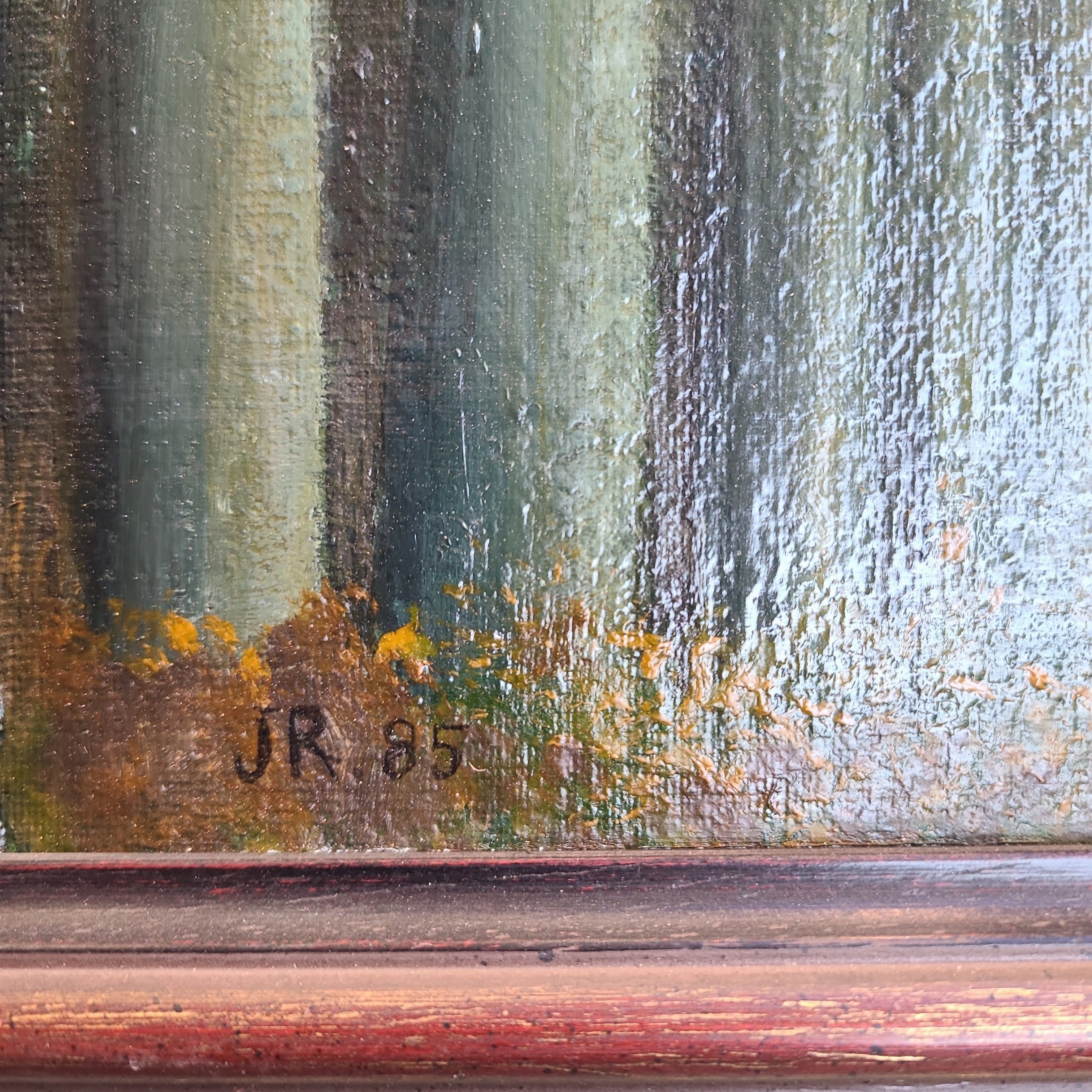 SMALL OIL PAINTING OF TREES AT DUSK