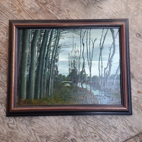 SMALL OIL PAINTING OF TREES AT DUSK classic mural painting