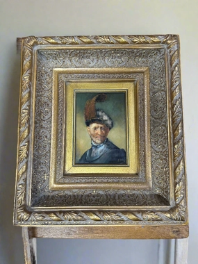 SMALL OIL PAINTING REMBRANDT PORTRAIT ON PANEL classic mural painting