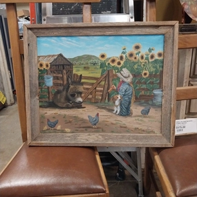SMALL OIL PAINTING WITH DONKEY AND BOY classic mural painting