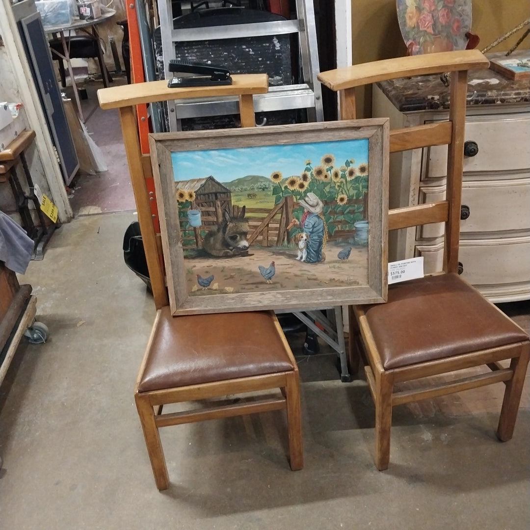 SMALL OIL PAINTING WITH DONKEY AND BOY