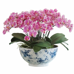 Small Pink Orchid in Rose Trellis Bowl home display ornament