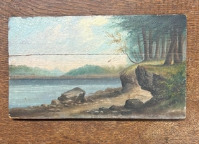 SMALL PRIMATIVE OIL PAINTING ON BOARD FROM CRATE classic mural painting