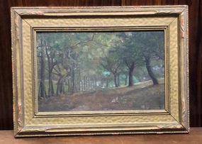 SMALL PRIMITIVE SYLVAN LANDSCAPE OIL PAINTING IN GOLD FRAME classic mural painting